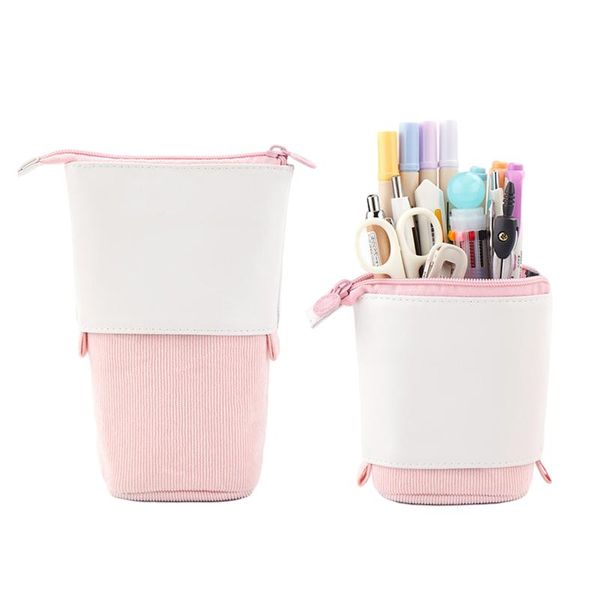 pencil bags holder stationery case pu stand-up transformer bag multifunctional -up makeup